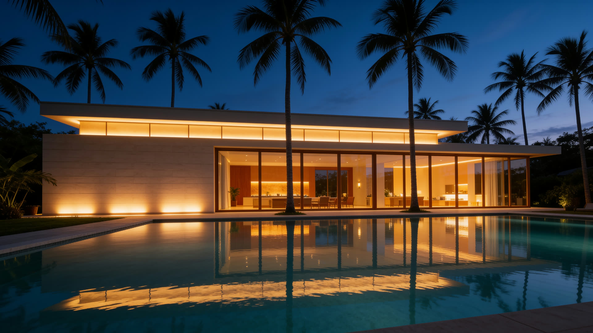 Una residencia con iluminación integrada, de noche